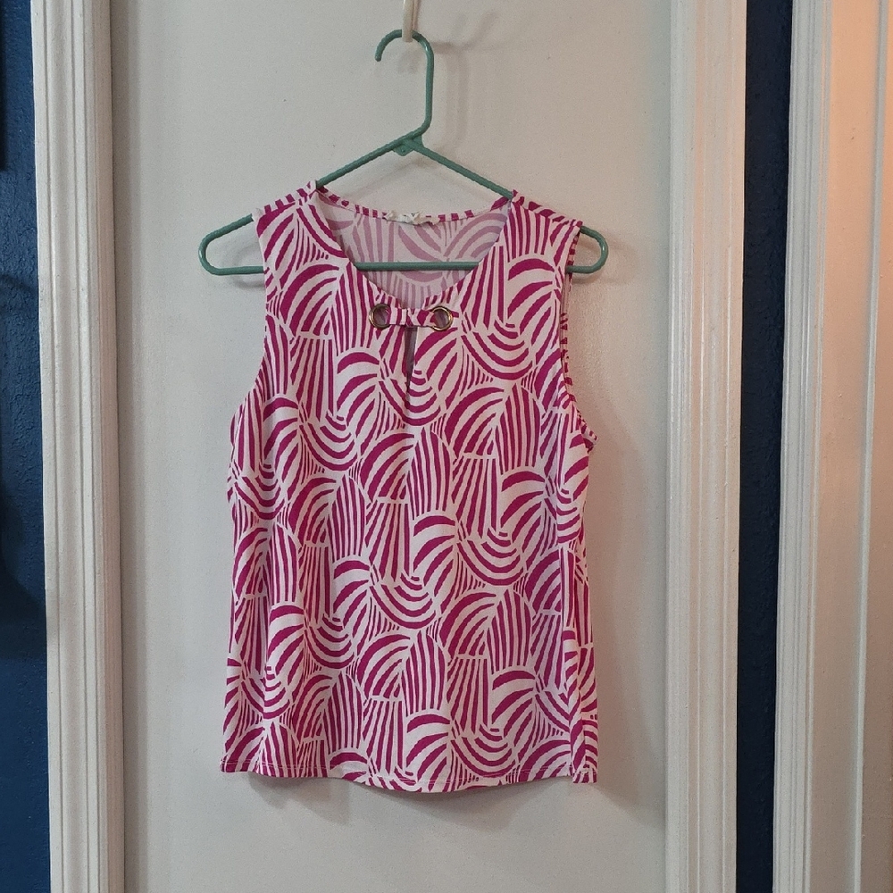 PerSeption Concept Pink and White Swirl Tank Top